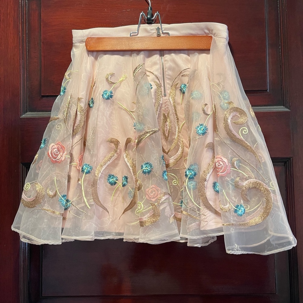 Crop top and skirt set chiffon overlay and embroidered embellishments